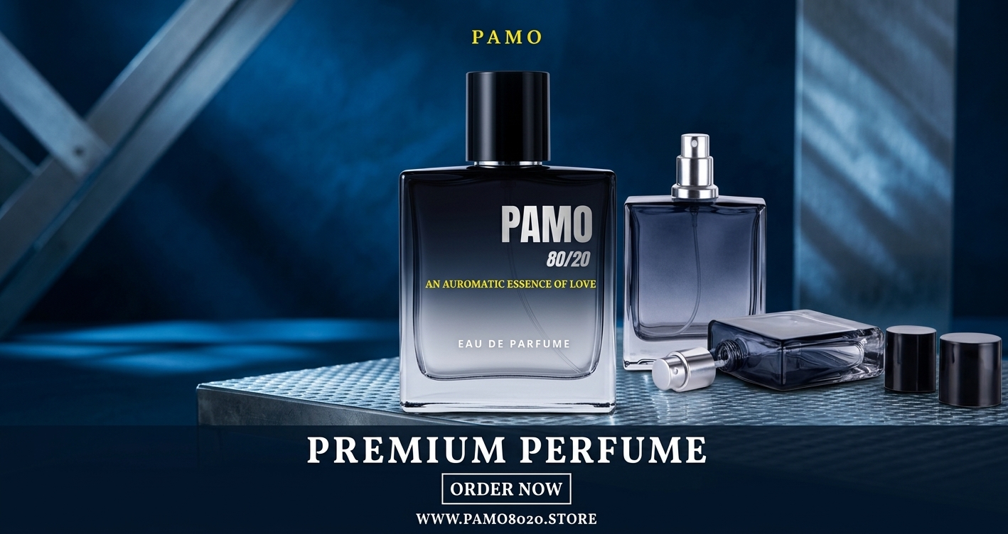 PAMO8020 collection: pink eau de parfum bottle, keepsake box, travel atomizer and body lotion