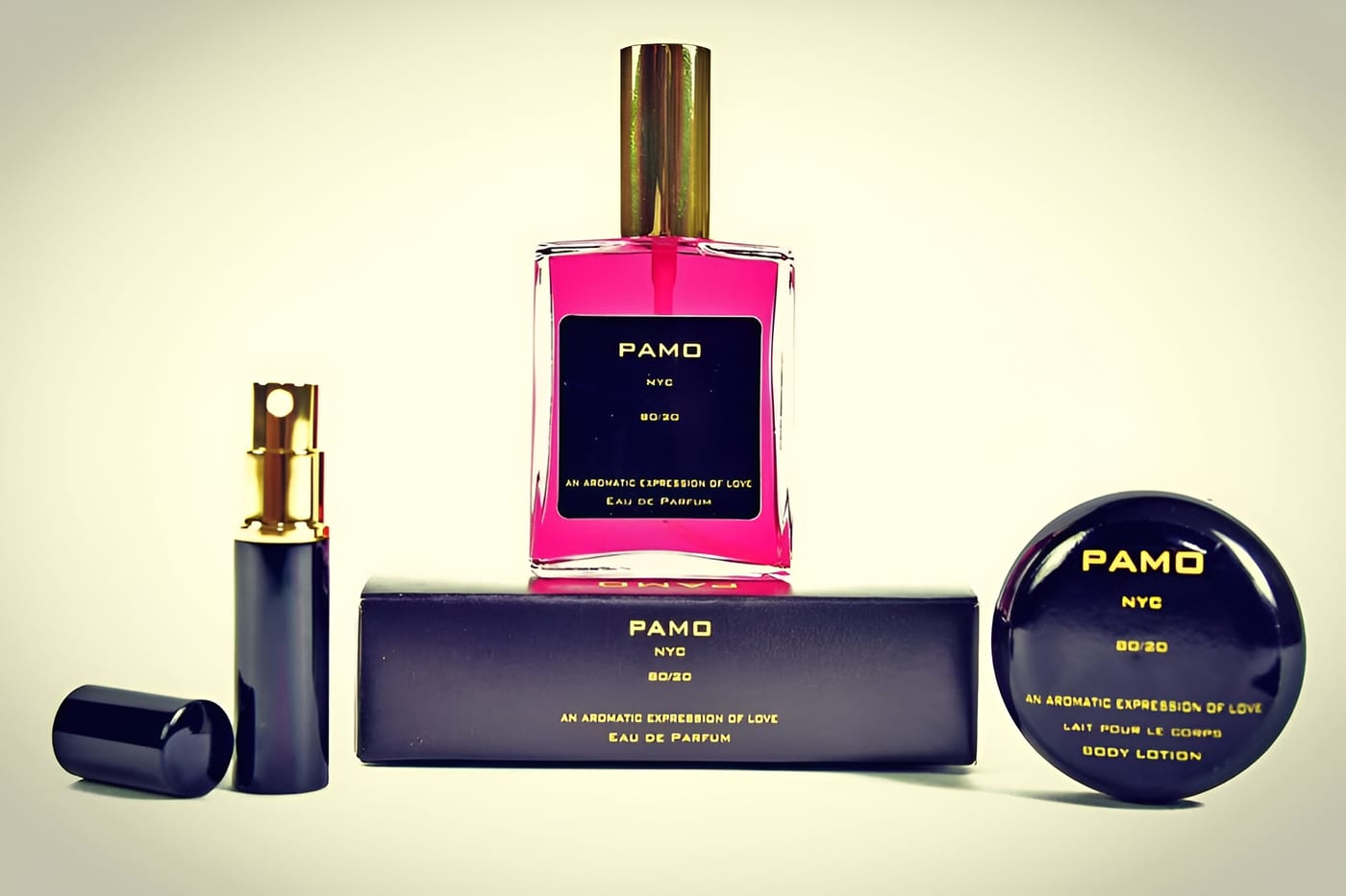 EOL PAMO8020 collection: eau de parfum, travel atomizer, keepsake box and body lotion